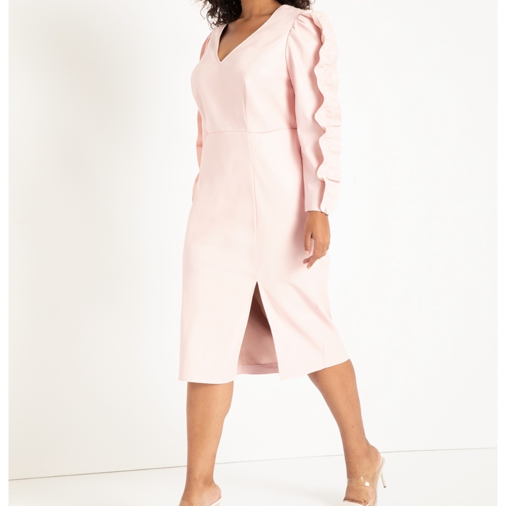 ELOQUI - Ruffle Sleeve Faux Leather Dress